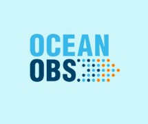 浅蓝色背景上的Ocean Obs标志